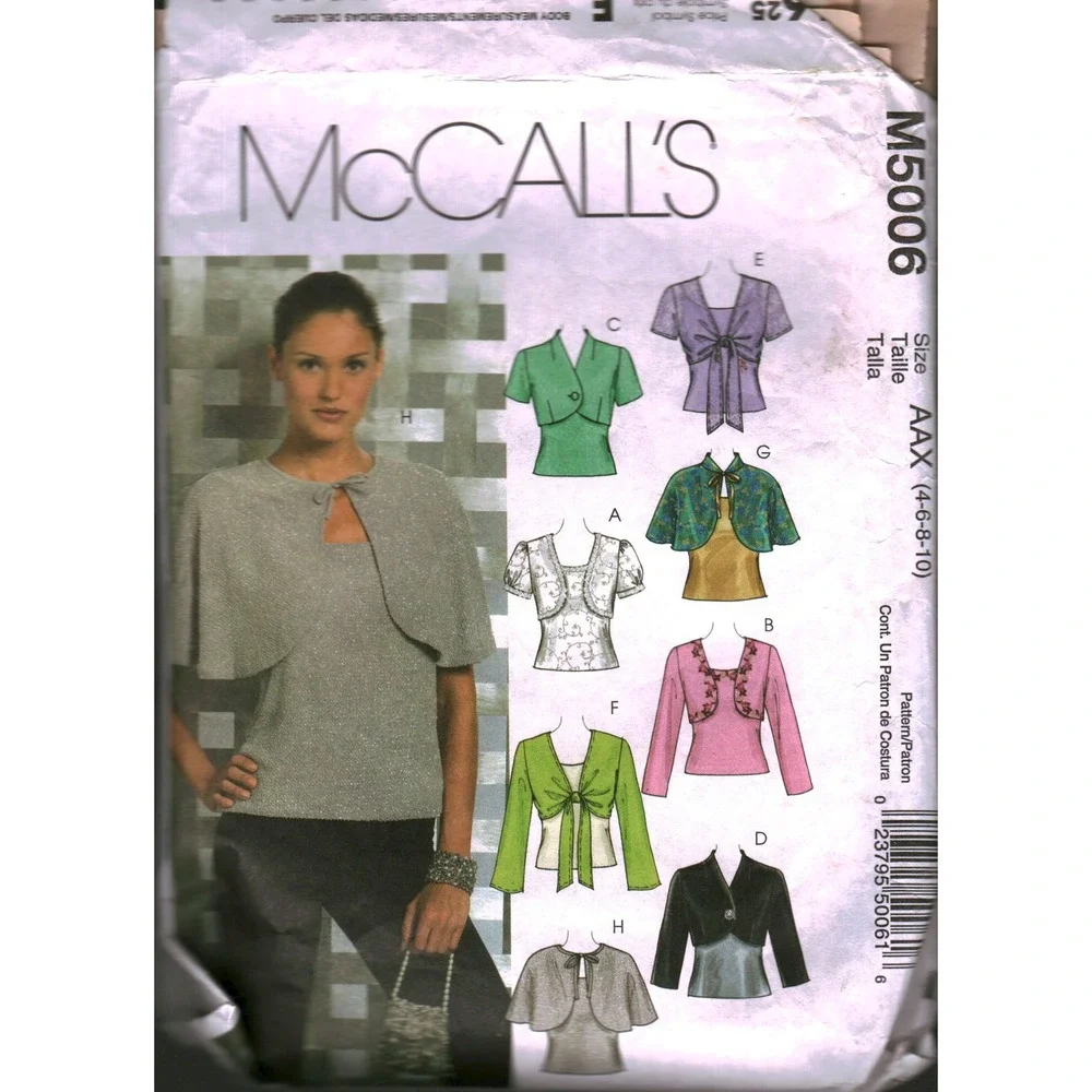 McCalls M5006 Shrug Bolero Capelet Top Sewing Pattern Size 4-10 AAX cut